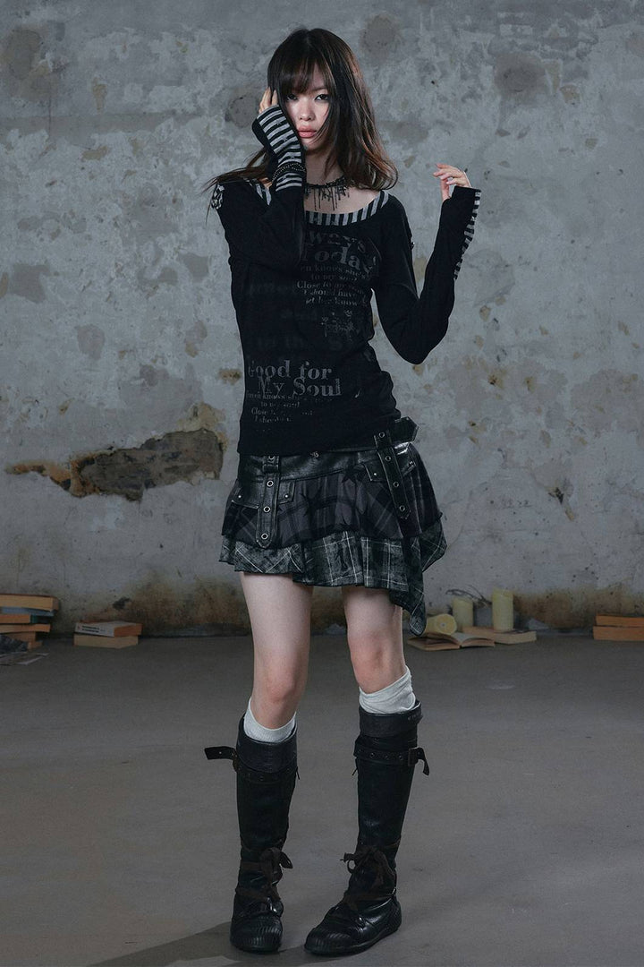 Plaid Asymmetric Mini Skirt