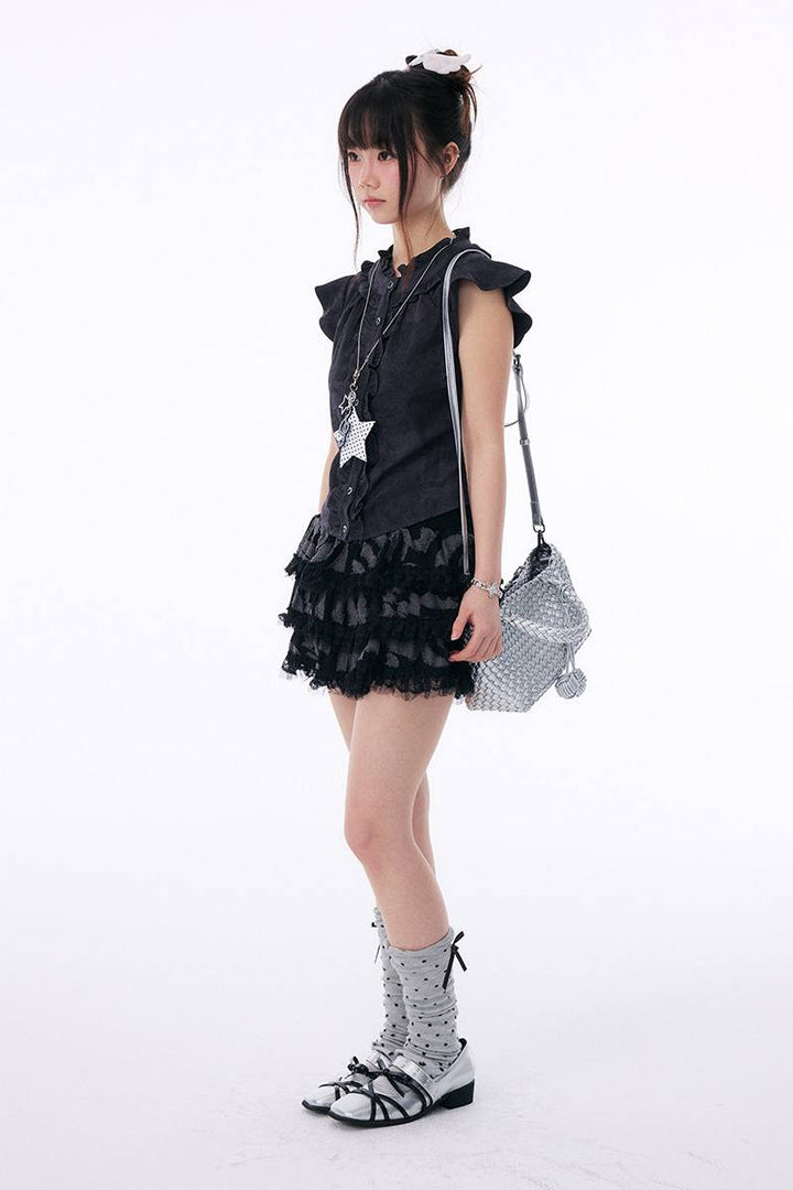Ruffle Trim Button Blouse