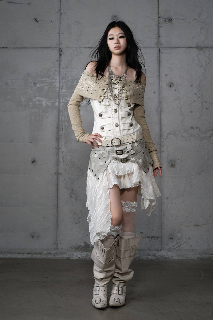 Asymmetric Lace Midi Skirt