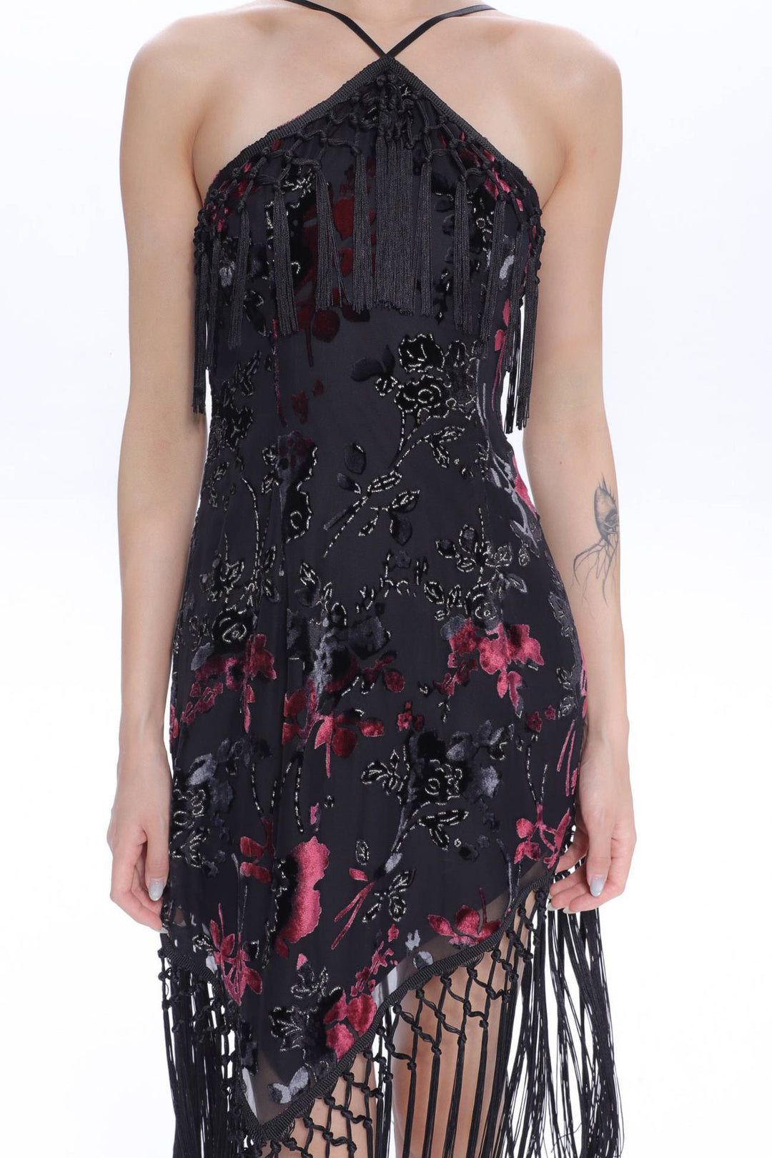 Floral Fringe Halter Dress