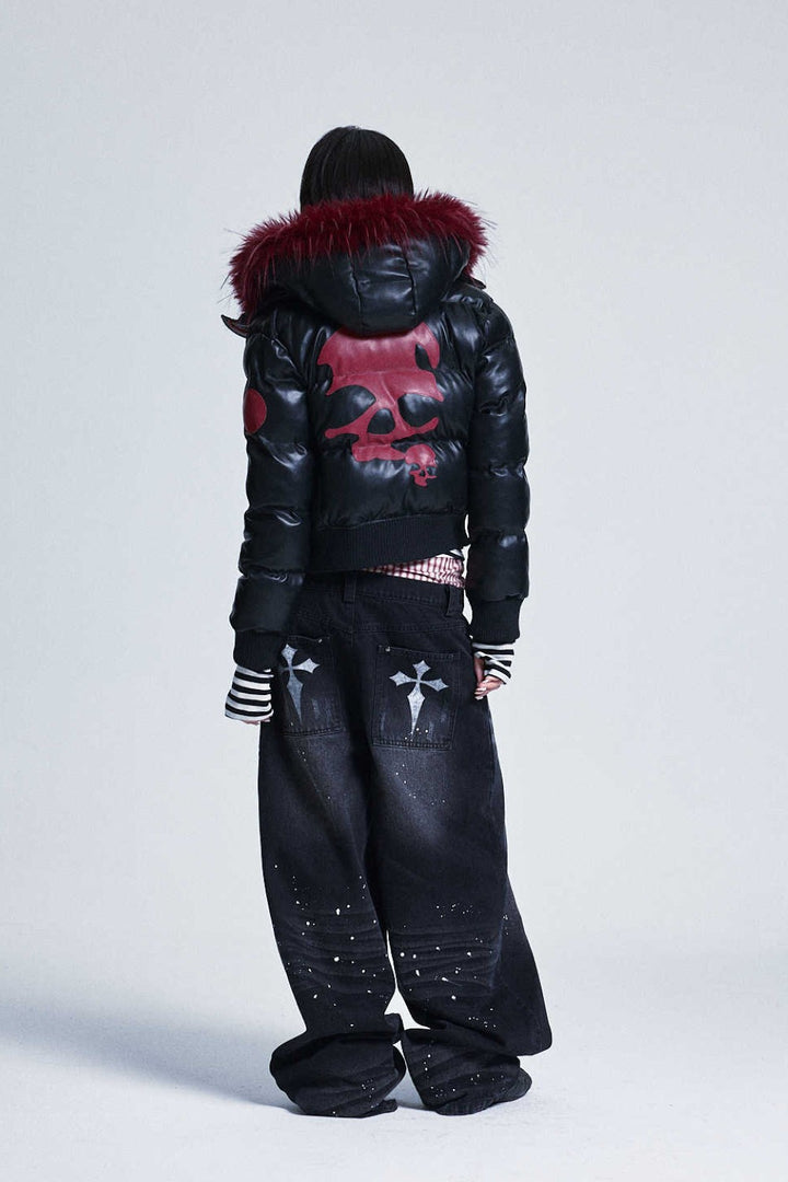 Crimson Skull Puffer Jacket