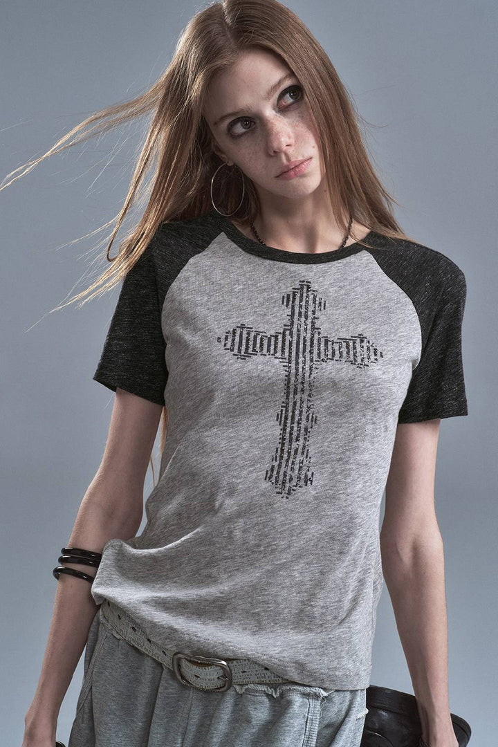 Studded Cross Raglan Tee