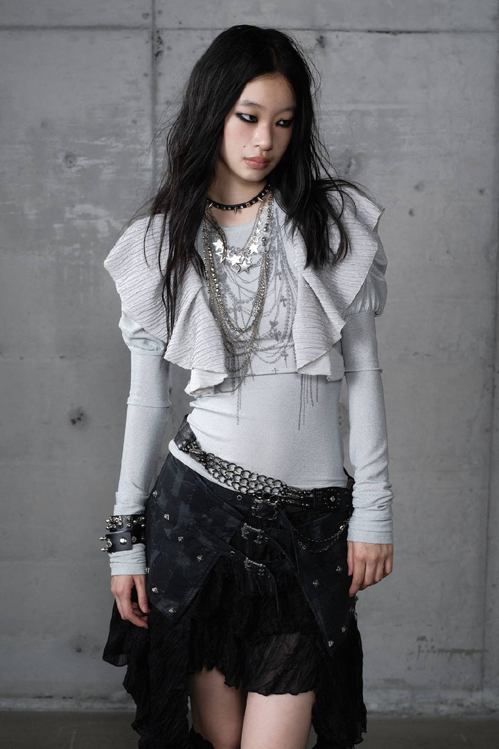 Slim Ruffled Flutter Shirt