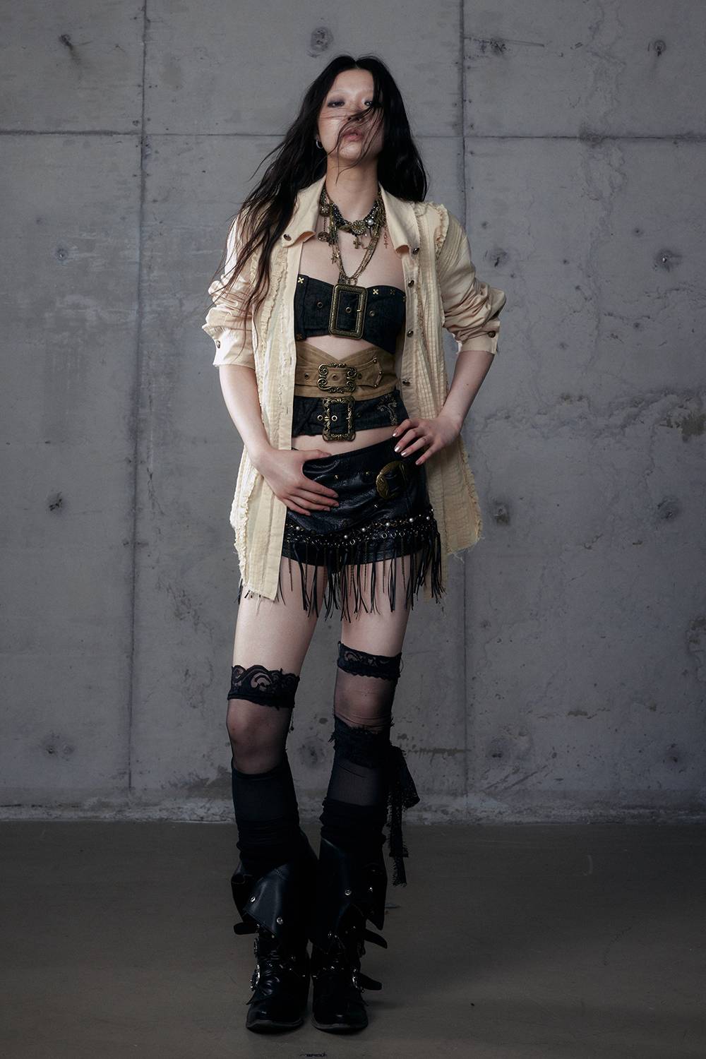 Cross Embroidered Buckle Top