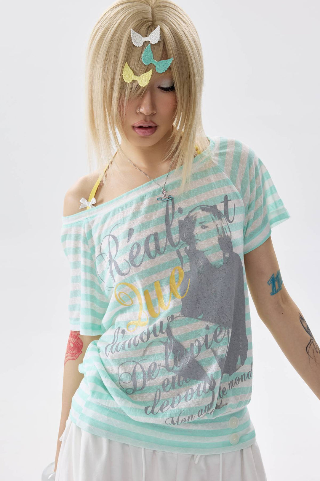 Asymmetric Striped Graphic Top