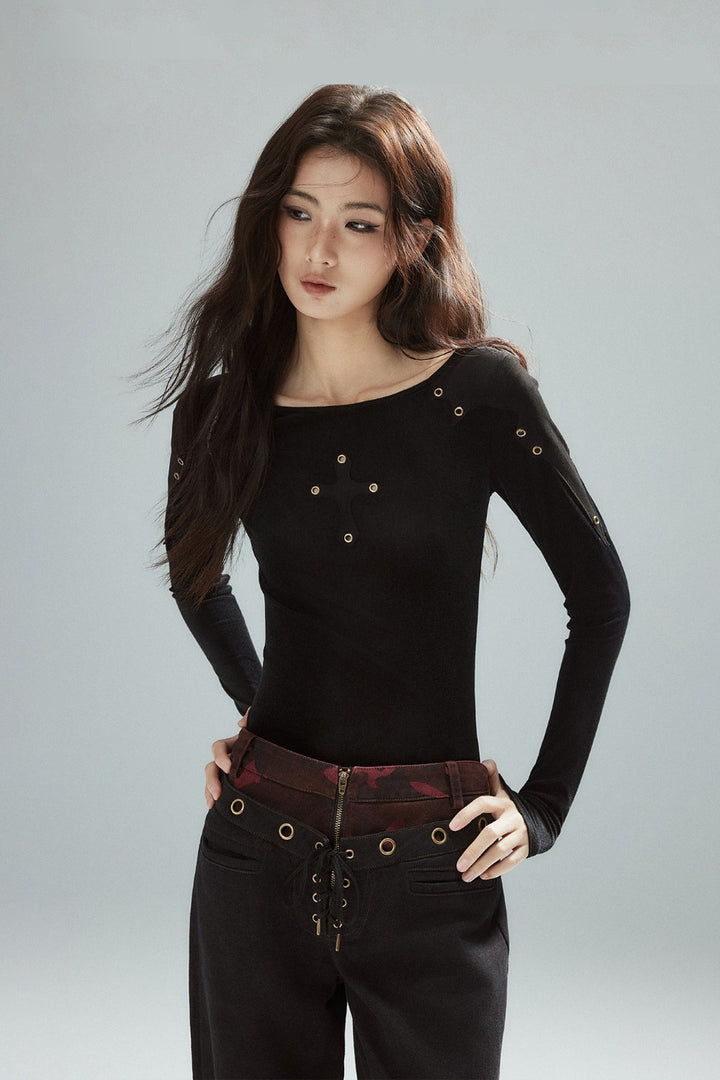 Eva Black Eyelet Top