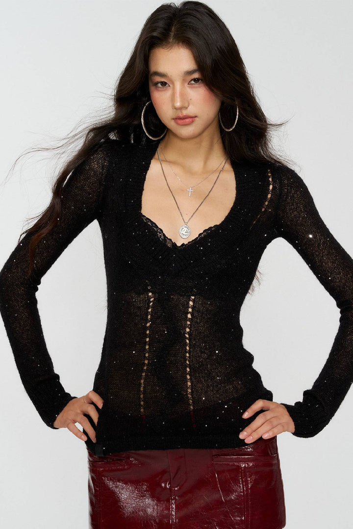 Shimmer Knit Long Sleeve Top