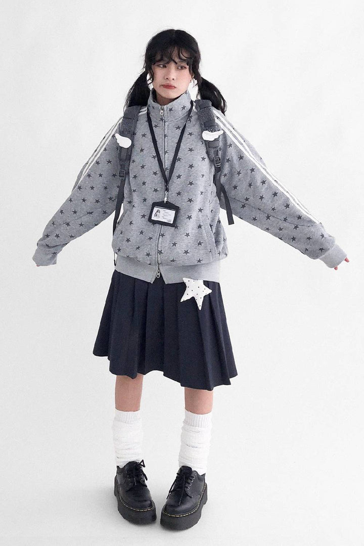 Star Print Cotton Zip