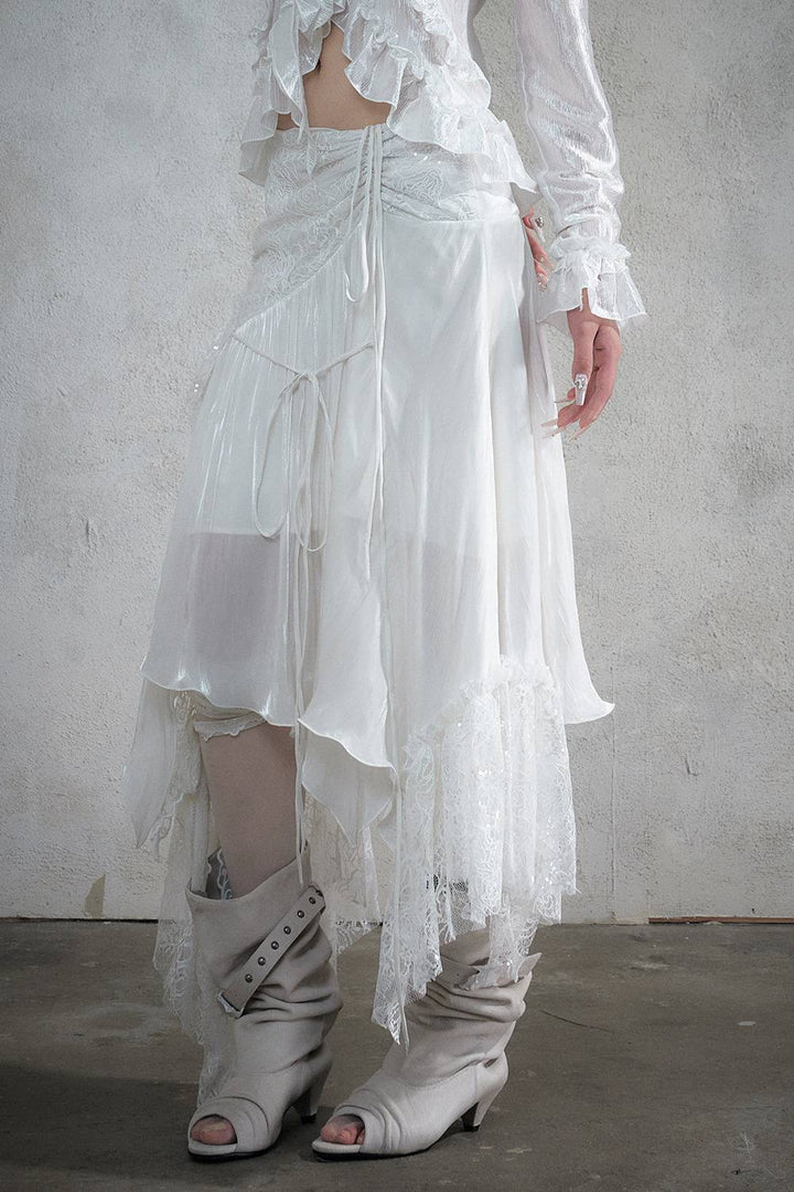 Asymmetric Lace Midi Skirt
