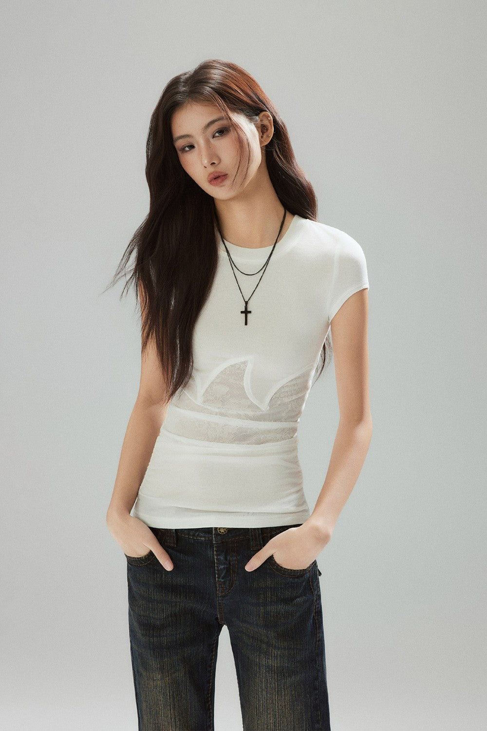 Gia Lace Panel Shortsleeve