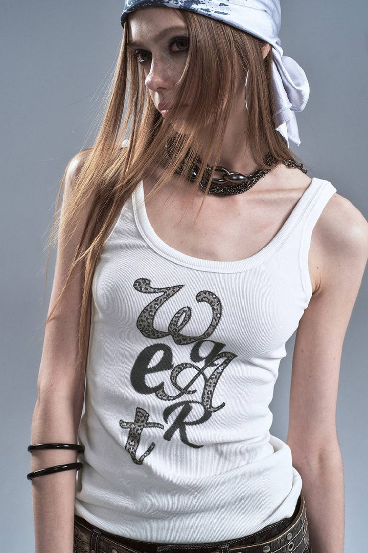 Ribbed Graphic Tank Top