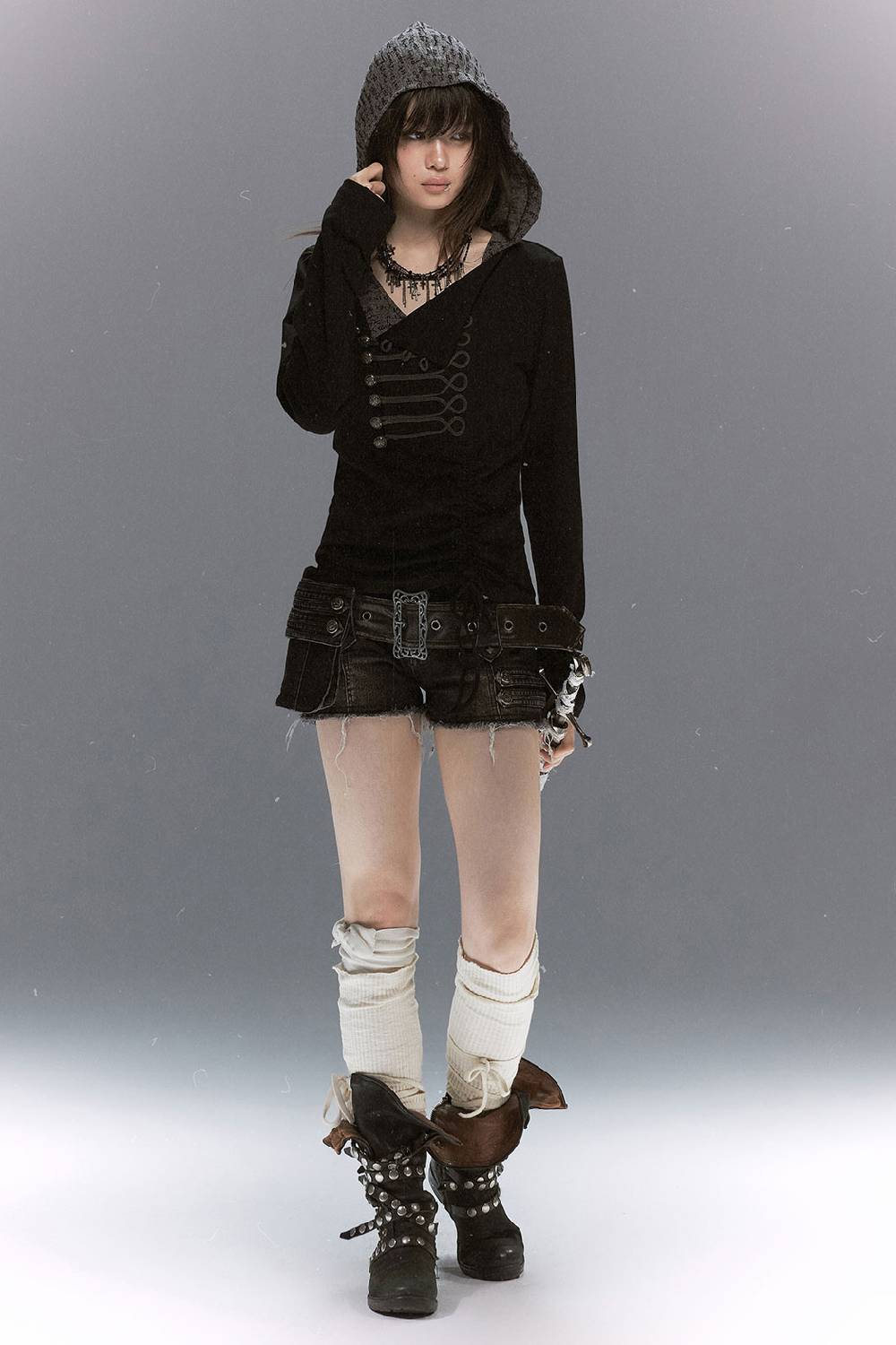 Military Button Hooded Shirt