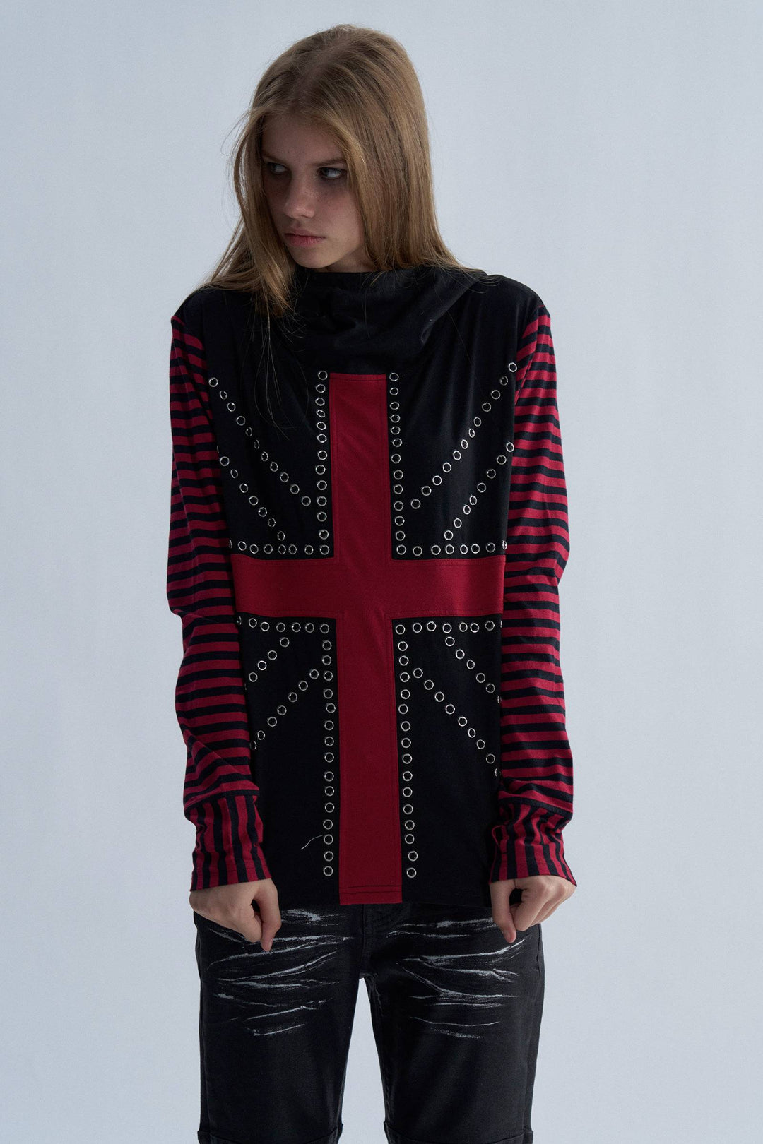 Crimson Cross Eyelet Hoodie