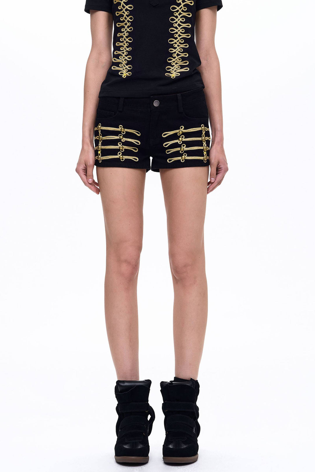 Gold Trim Denim Shorts