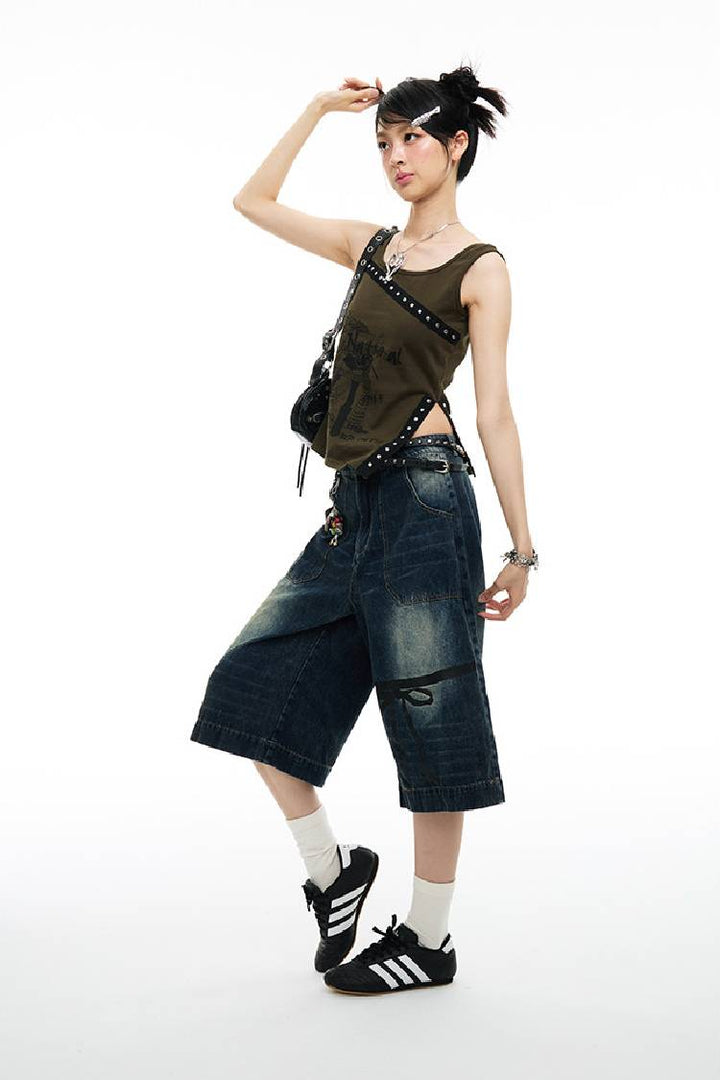 Ribbon Denim Culottes