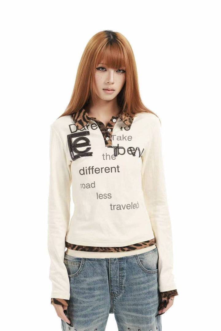 Leopard Collar Graphic Top