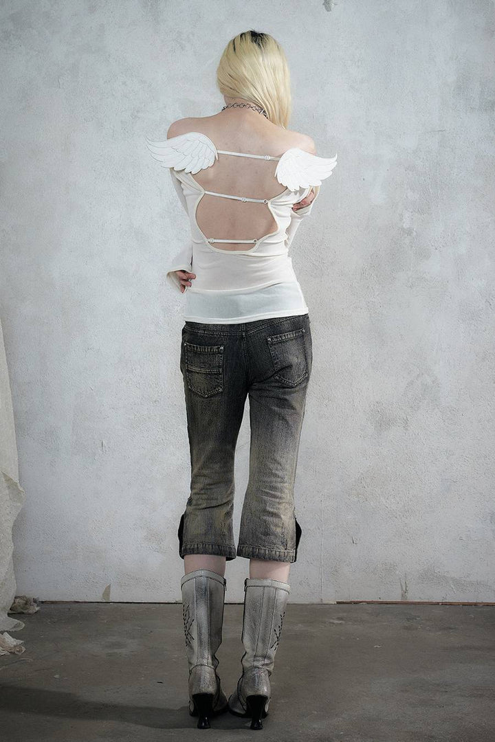 Distressed Stud Capri Jeans