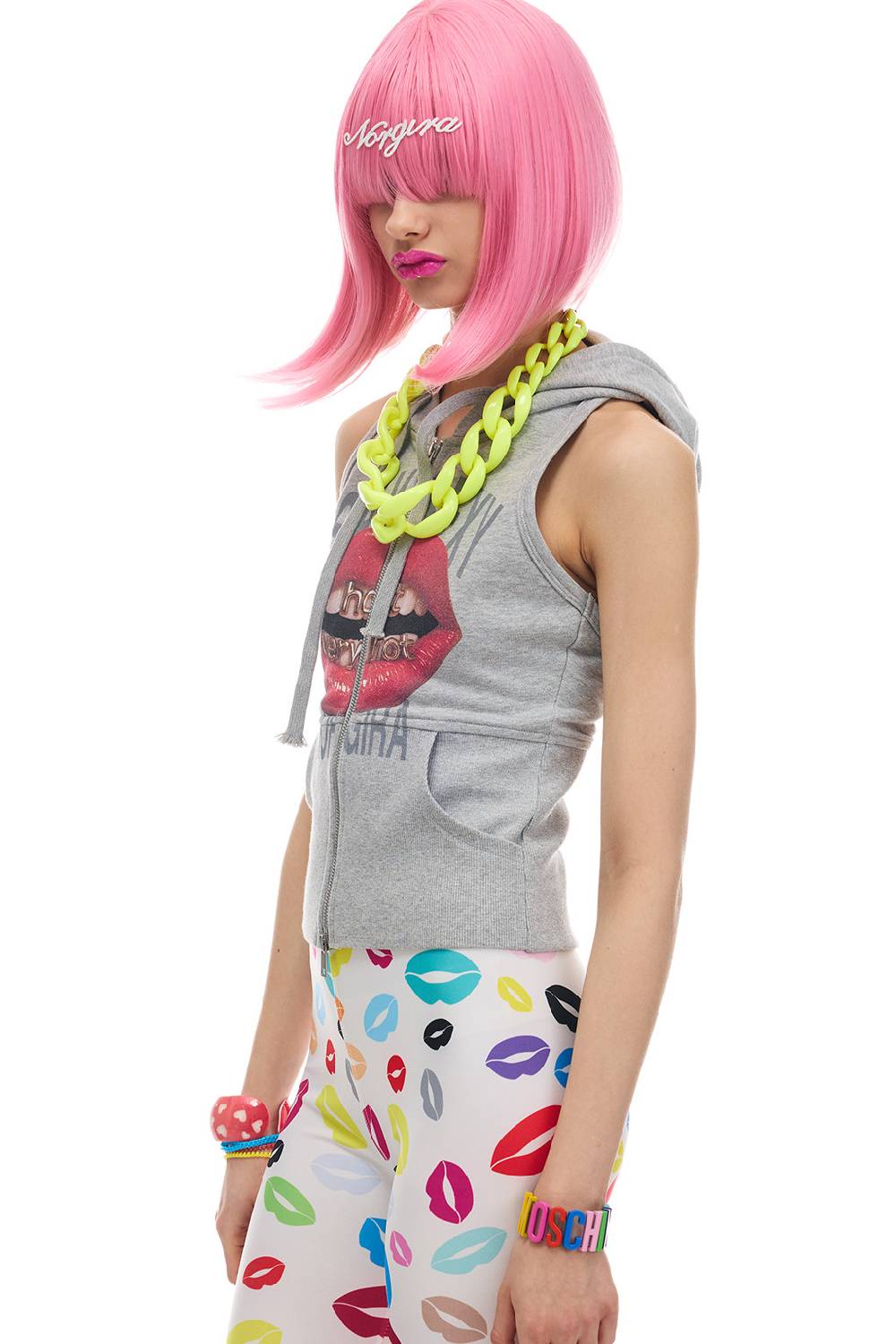 Printed Sleeveless Zip Hoodie