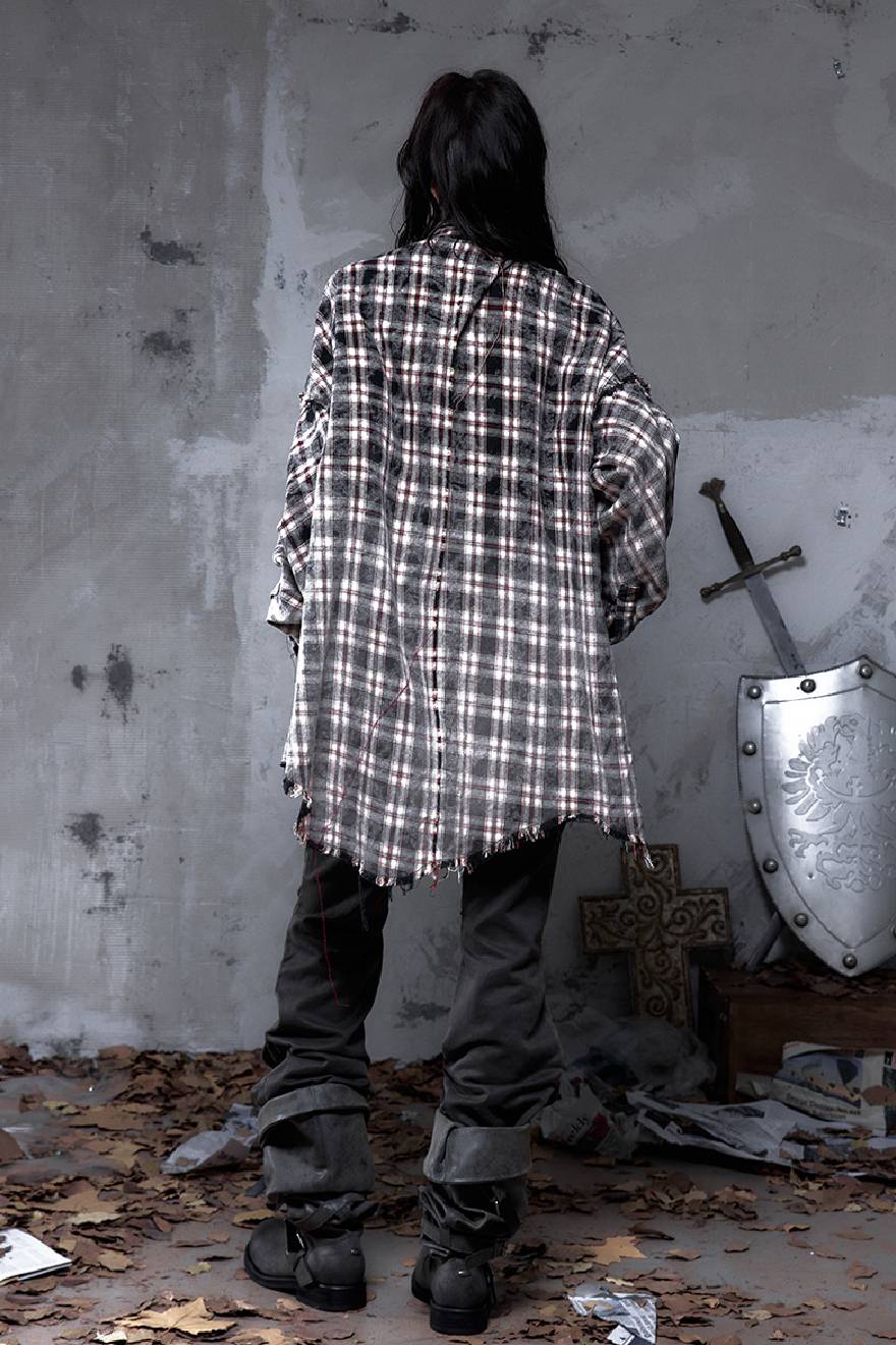 Distressed Plaid Overshirt