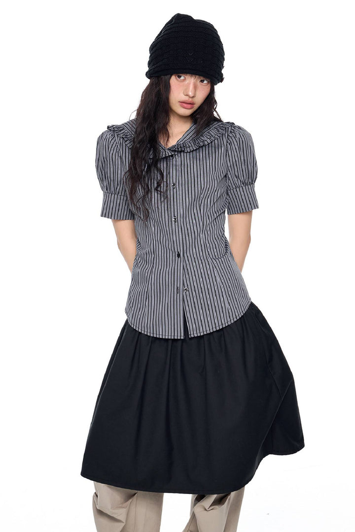 Striped Puff Collar Shirt