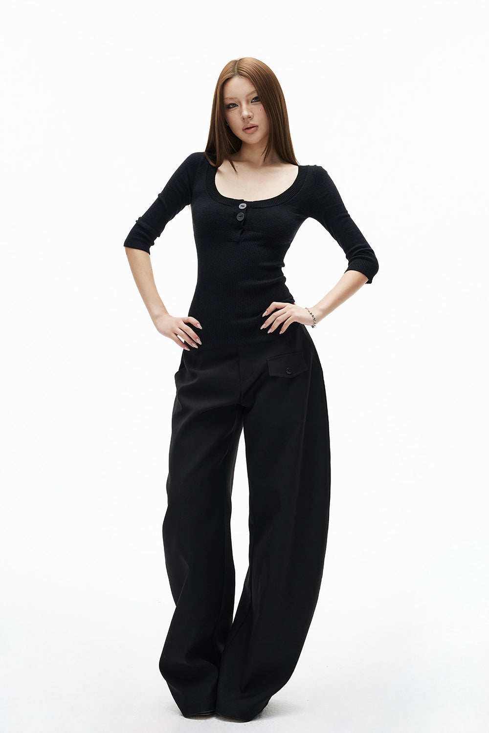 Minimal Curved Tailored Trousers