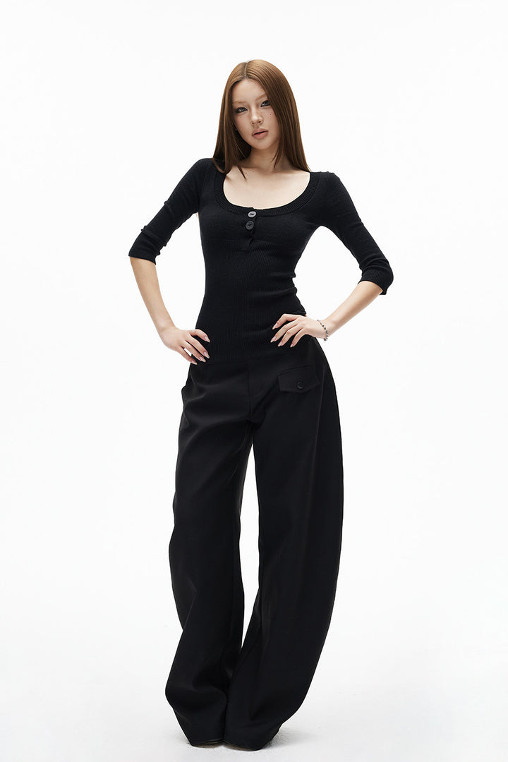 Minimal Curved Tailored Trousers
