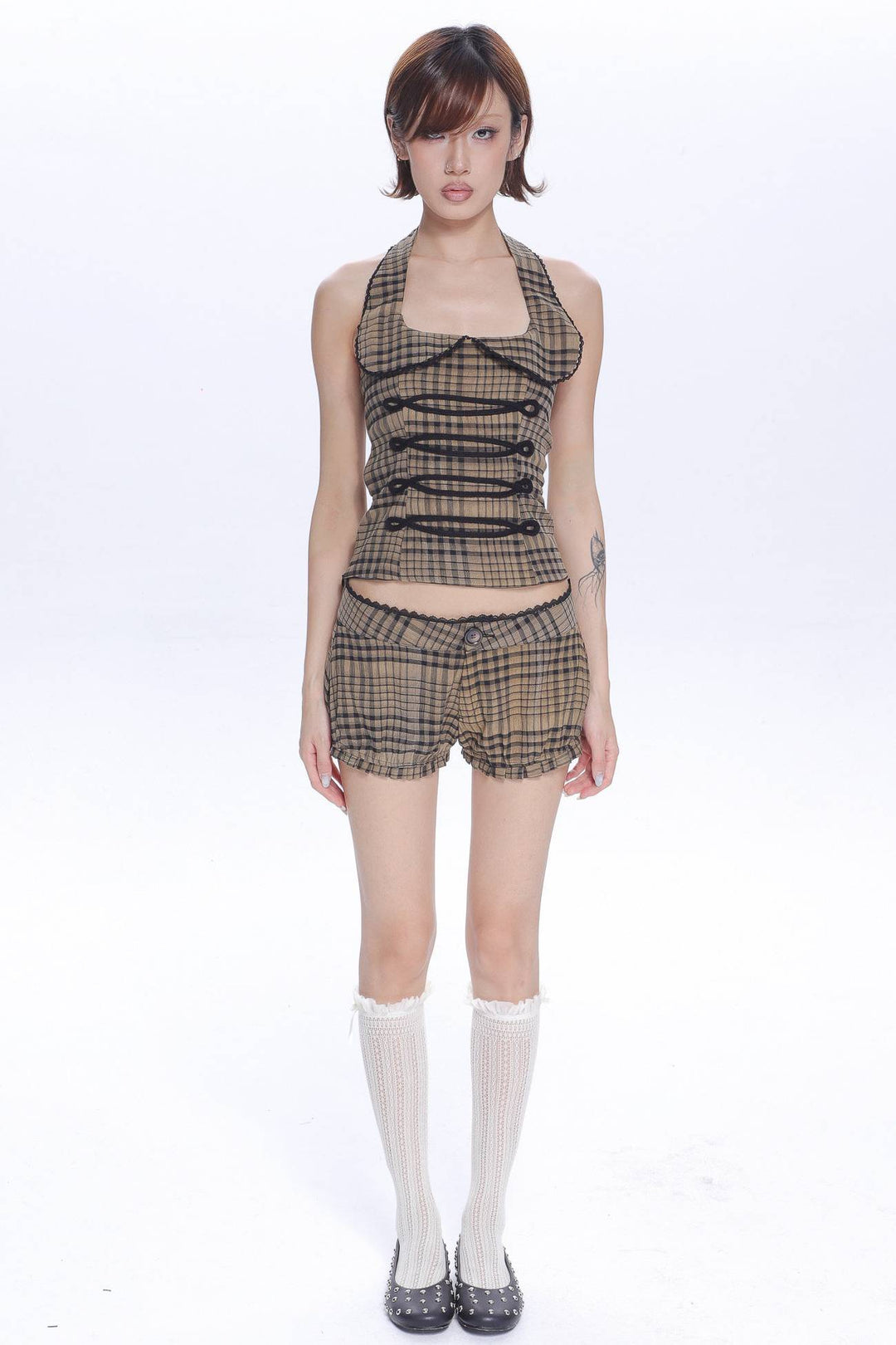 Camel Plaid Halter Top