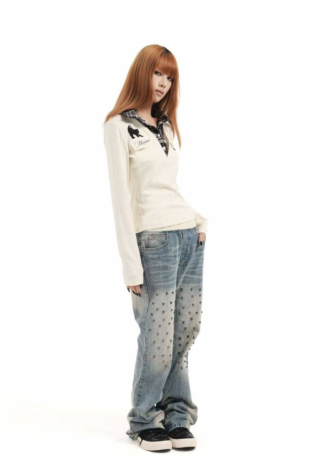 Plaid Collar Graphic Top