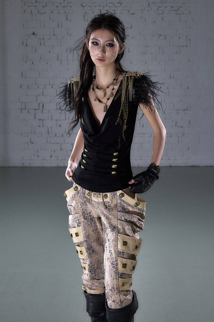 Feather Trim Corset Top