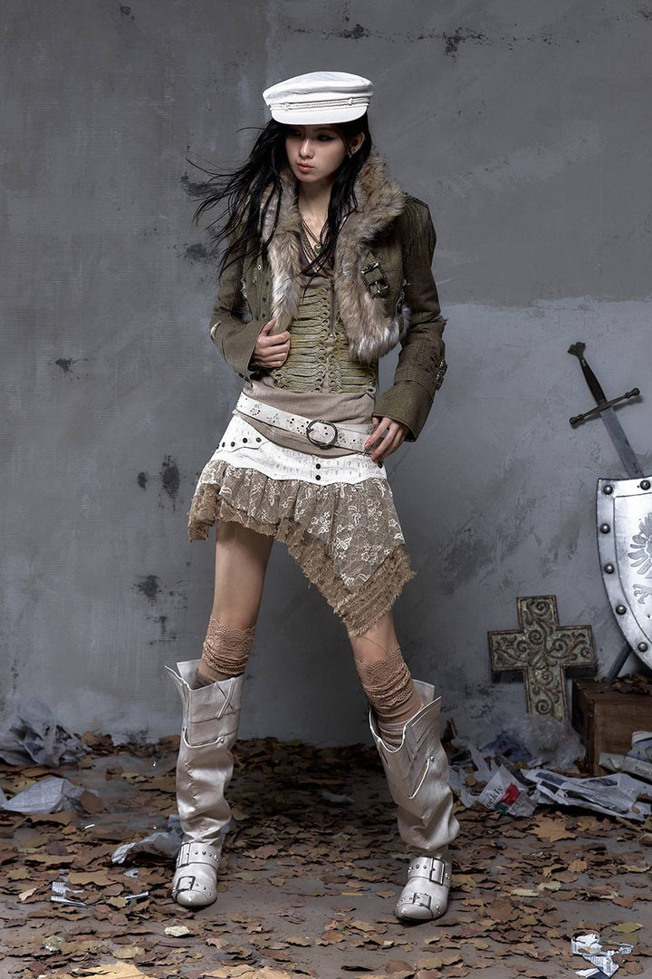 Fur Panel Crop Jacket