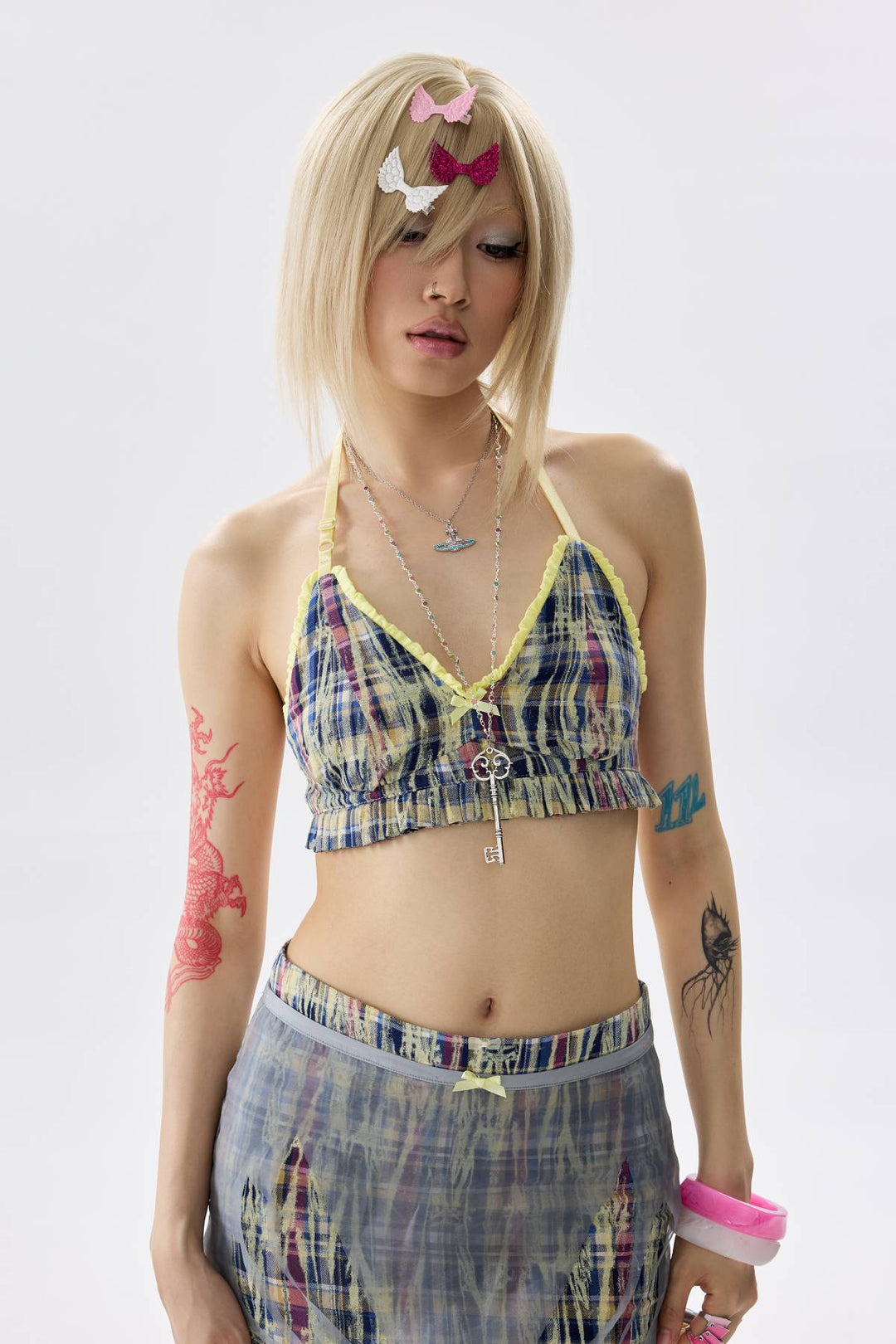 Cropped Plaid Halter Top