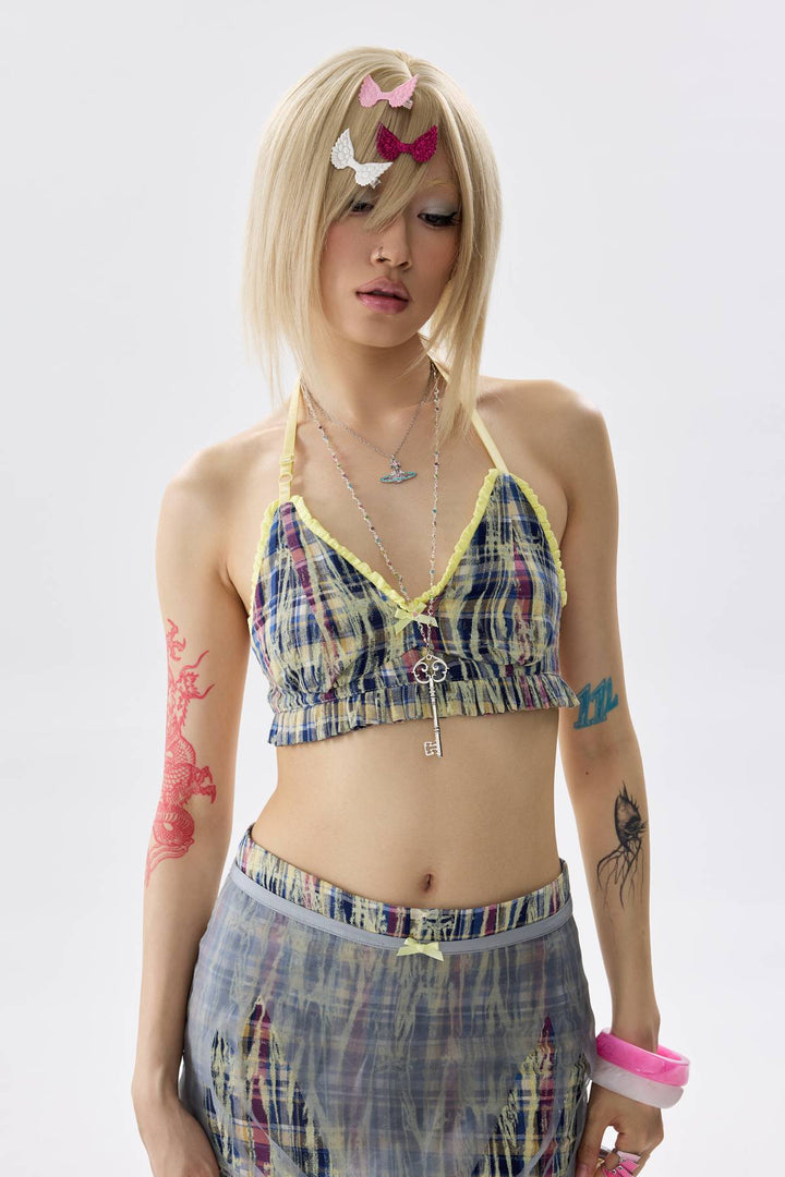 Cropped Plaid Halter Top