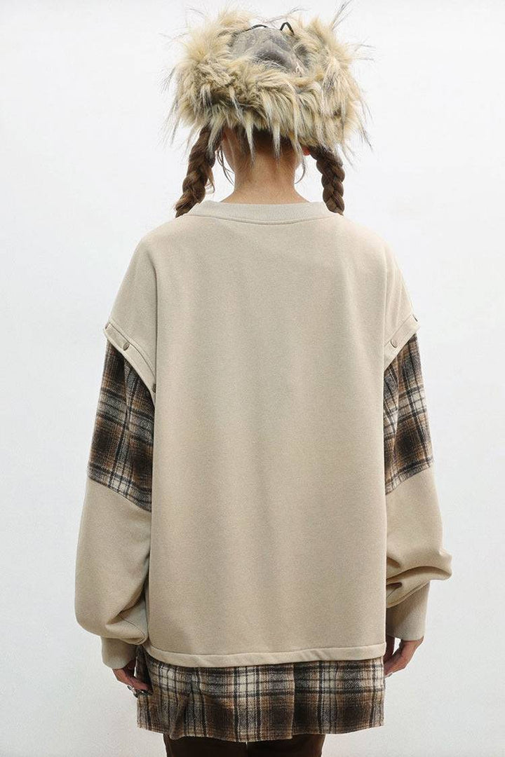 Plaid Layer Distressed Sweatshirt