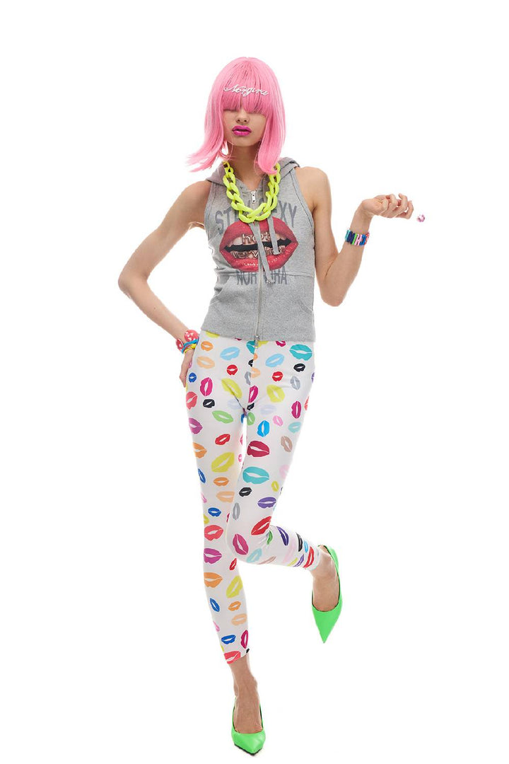 Printed Sleeveless Zip Hoodie