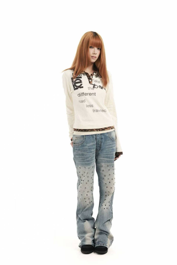 Leopard Collar Graphic Top