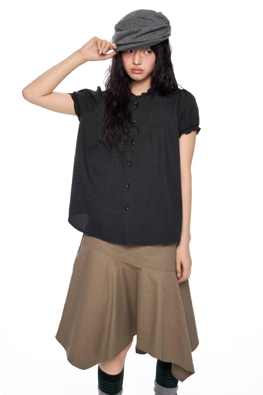 Textured Short Sleeve Blouse