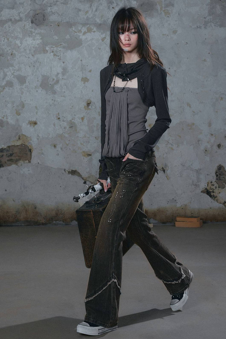 Rhinestone Flared Denim Jeans