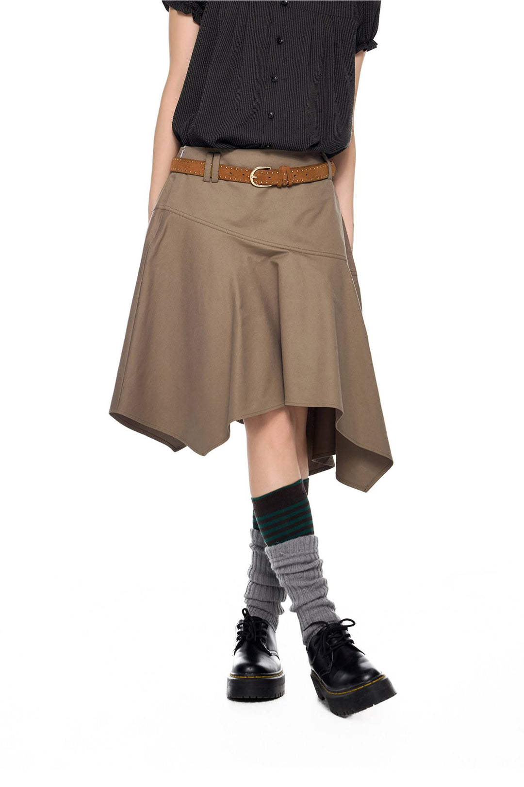 Asymmetric Flare Midi Skirt