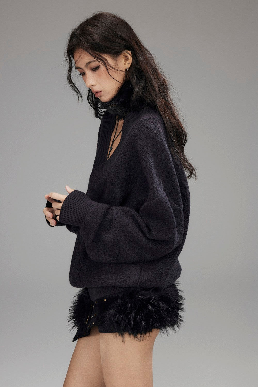 Knit V-Neck Lounge Sweater