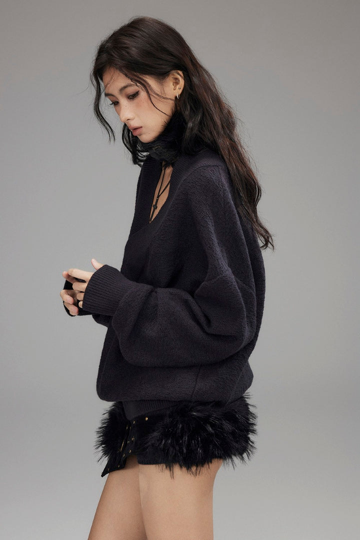 Knit V-Neck Lounge Sweater