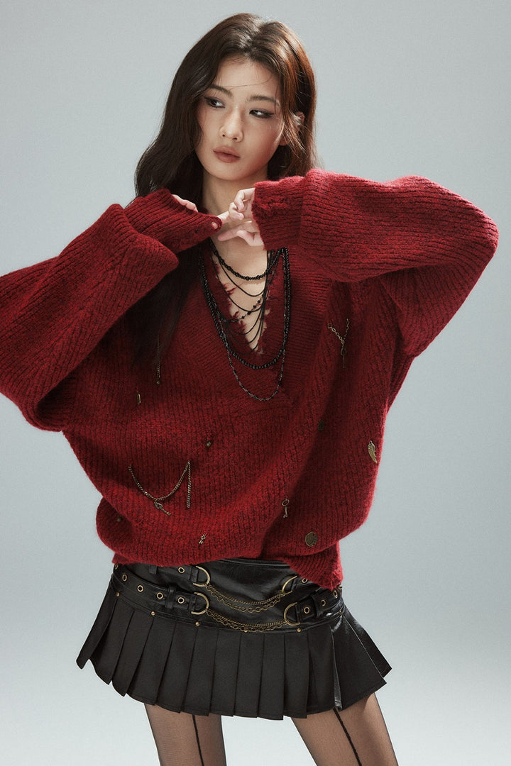 Distressed Chain Knit Sweater