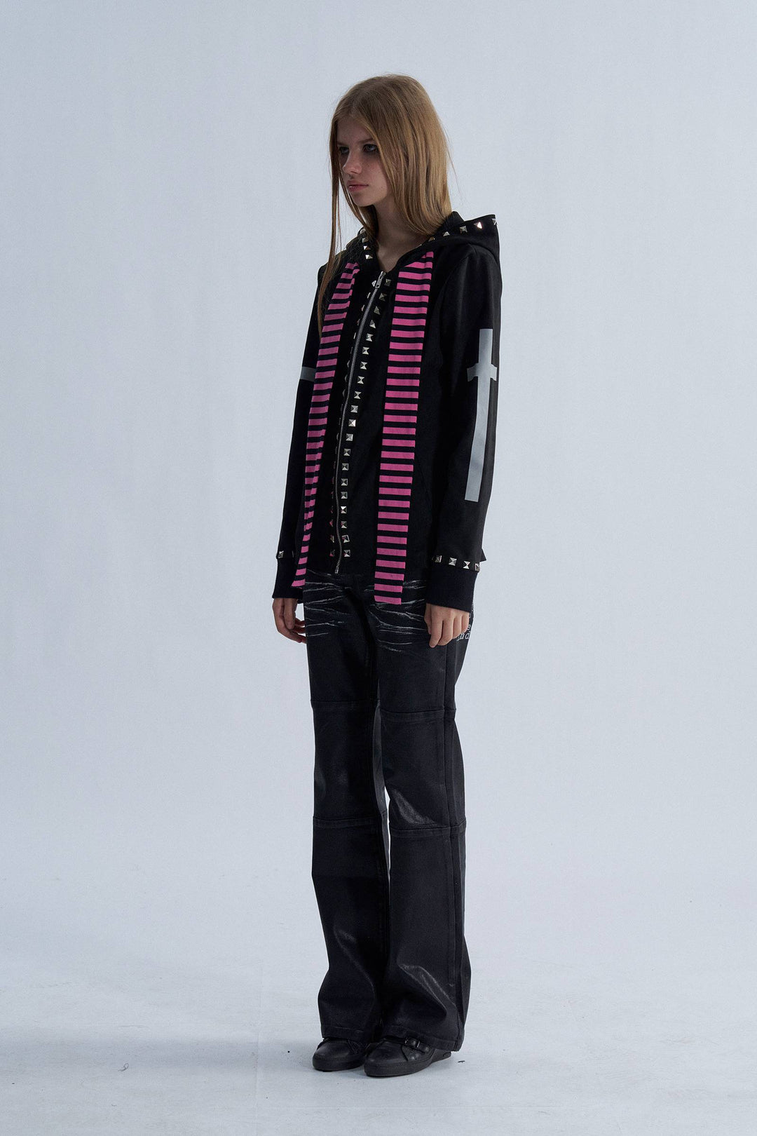 Studded Scarf Zip Hoodie