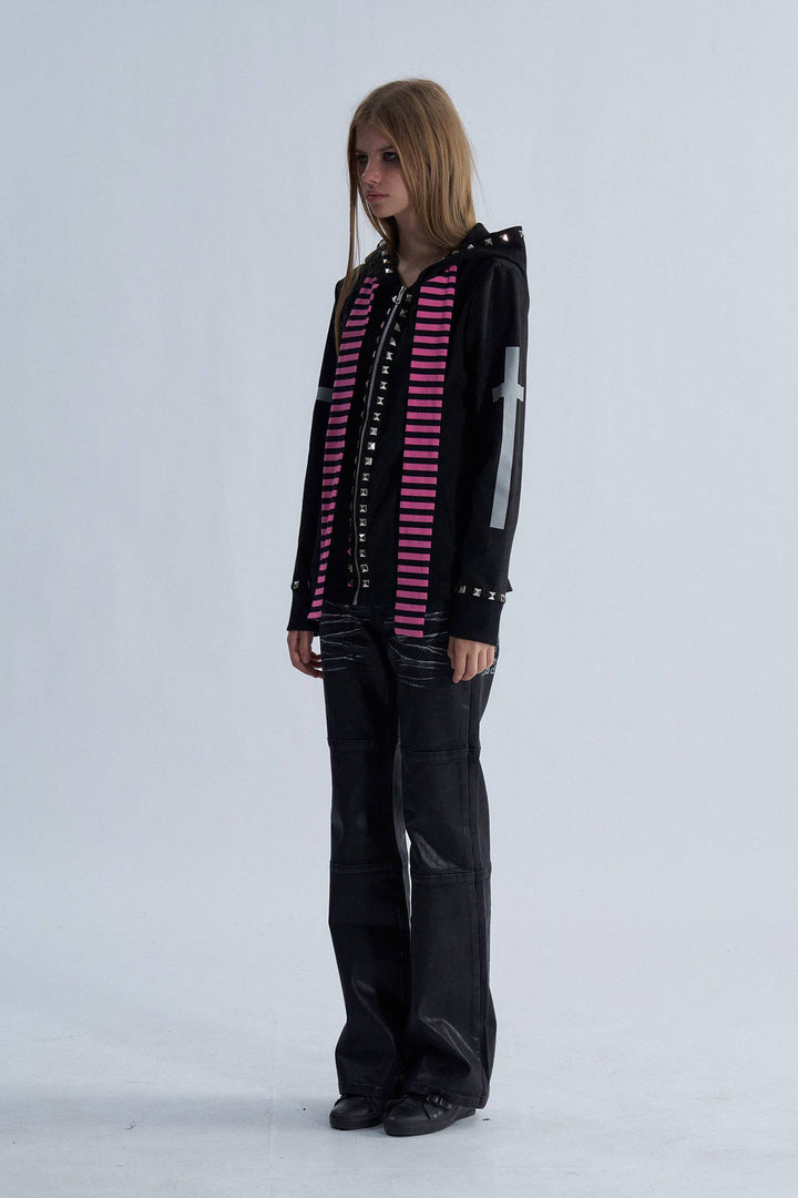 Studded Scarf Zip Hoodie