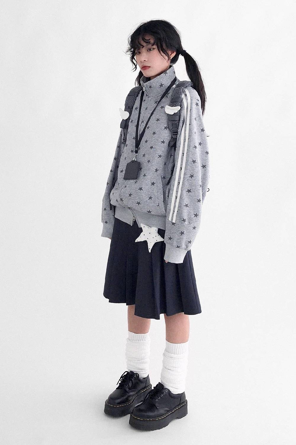 Star Print Cotton Zip