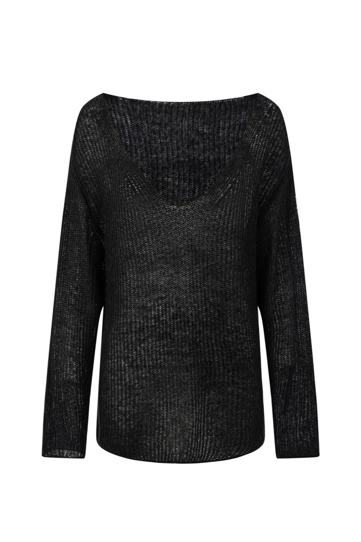Sheer Knit V-Neck Pullover