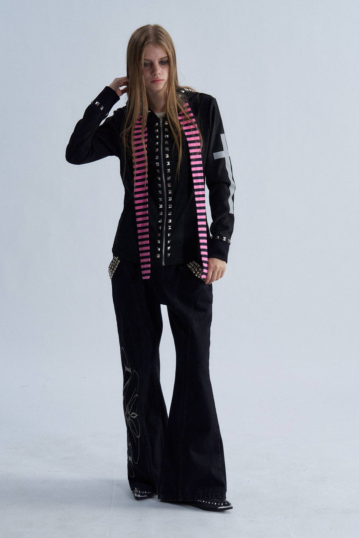 Studded Scarf Zip Hoodie
