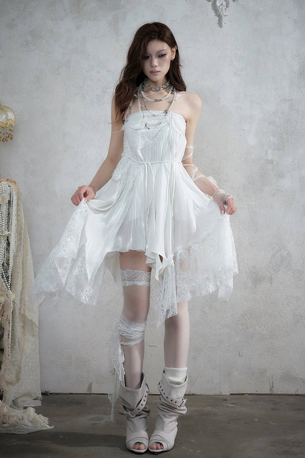 Asymmetric Lace Midi Skirt