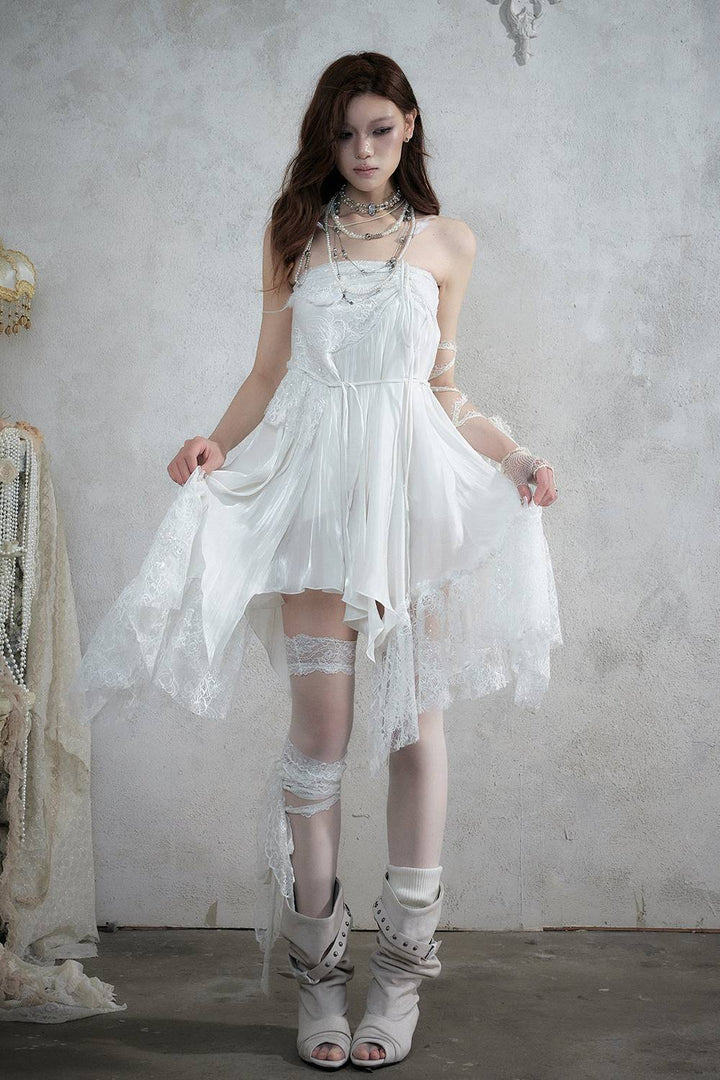 Asymmetric Lace Midi Skirt