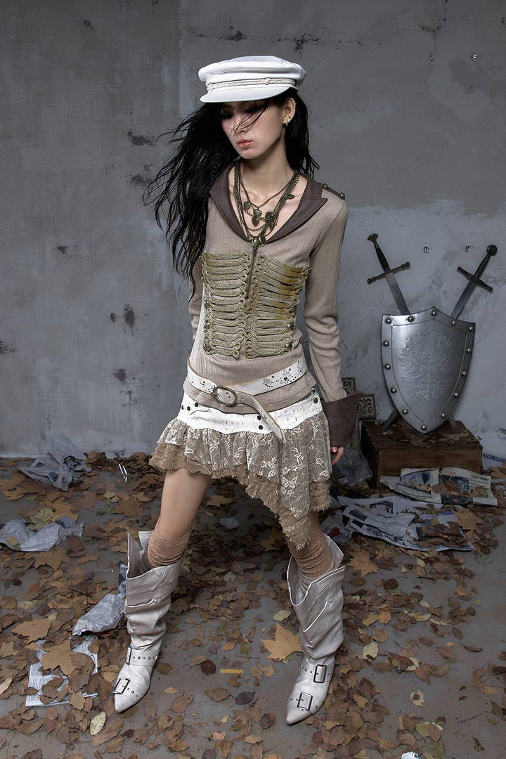 Ribbed Military Knit Top