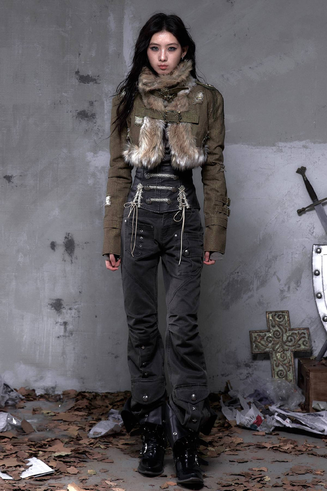 Fur Panel Crop Jacket